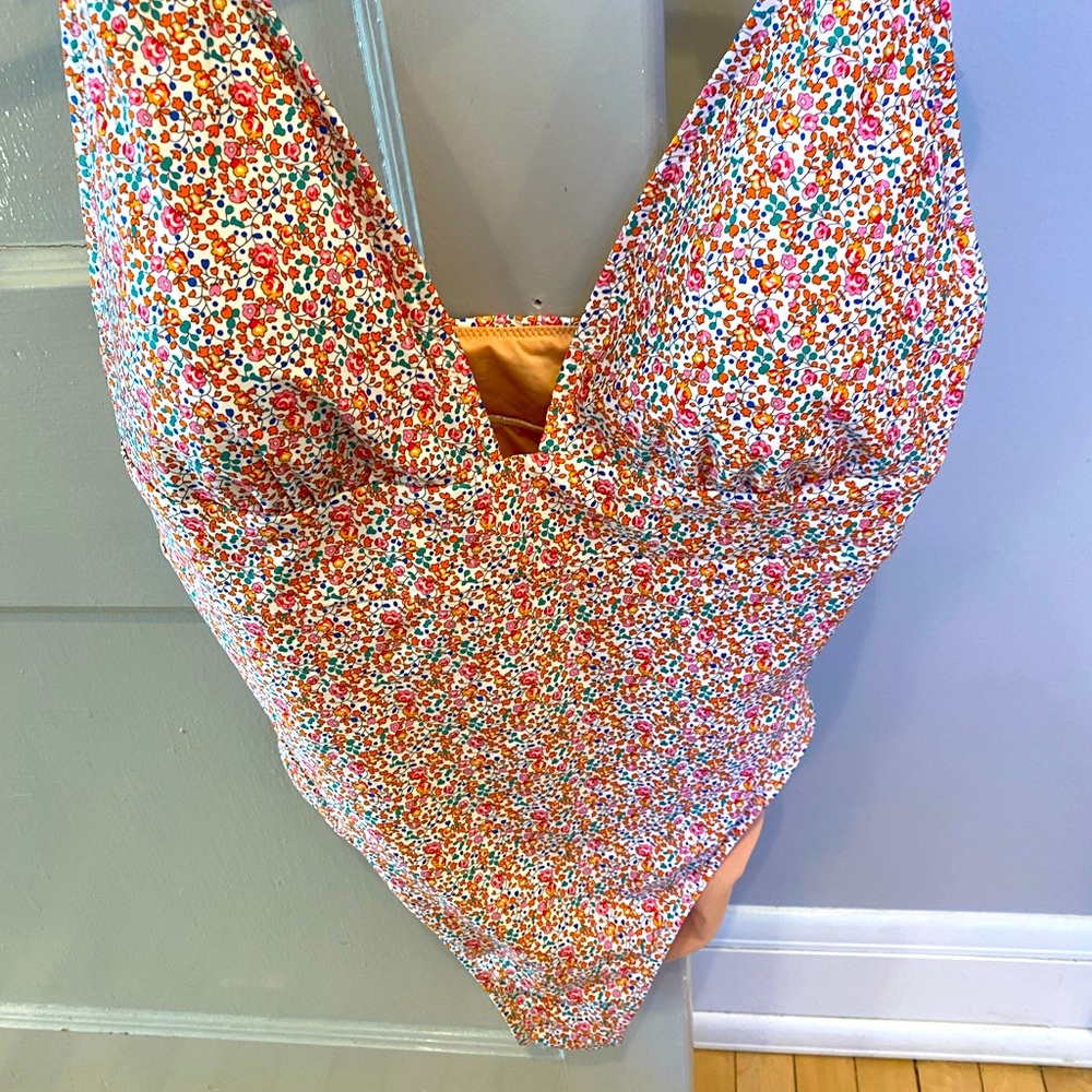 J. Crew Floral One-Piece Swimsuit in Orange, Pink, Green